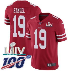 Finest 49ers #19 Deebo Samuel Red Super Bowl LIV 2020 Team Color Men's Stitched NFL 100th Season Vapor Limited Jersey