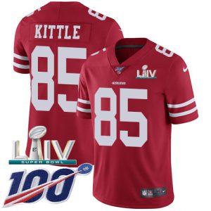 Outstanding 49ers #85 George Kittle Red Super Bowl LIV 2020 Team Color Men's Stitched NFL 100th Season Vapor Limited Jersey