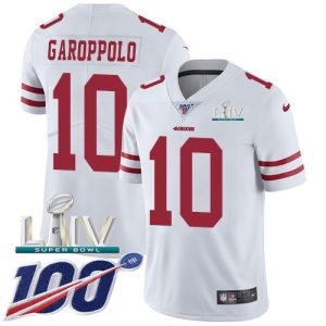 Finest 49ers #10 Jimmy Garoppolo White Super Bowl LIV 2020 Men's Stitched NFL 100th Season Vapor Limited Jersey