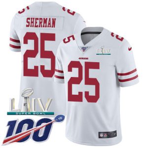 Finest 49ers #25 Richard Sherman White Super Bowl LIV 2020 Men's Stitched NFL 100th Season Vapor Limited Jersey
