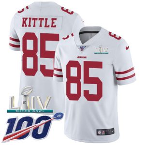 Amazing 49ers #85 George Kittle White Super Bowl LIV 2020 Men's Stitched NFL 100th Season Vapor Limited Jersey