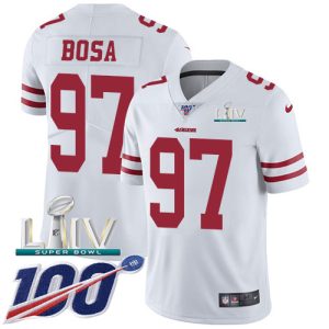 Fantastic 49ers #97 Nick Bosa White Super Bowl LIV 2020 Men's Stitched NFL 100th Season Vapor Limited Jersey