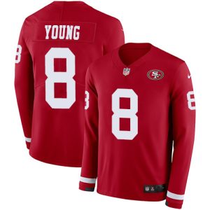 Finest 49ers #8 Steve Young Red Team Color Men's Stitched NFL Limited Therma Long Sleeve Jersey