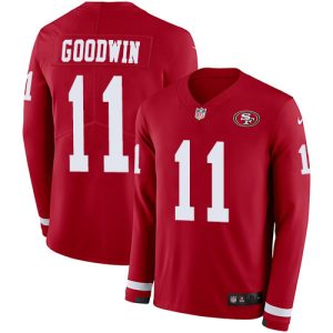 Impressive 49ers #11 Marquise Goodwin Red Team Color Men's Stitched NFL Limited Therma Long Sleeve Jersey