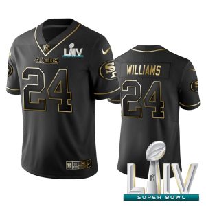 Superb 49ers #24 K'Waun Williams Black Golden Super Bowl LIV 2020 Limited Edition Stitched NFL Jersey