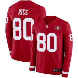 Outstanding 49ers #80 Jerry Rice Red Team Color Men's Stitched NFL Limited Therma Long Sleeve Jersey