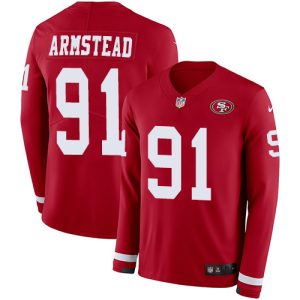 Amazing 49ers #91 Arik Armstead Red Team Color Men's Stitched NFL Limited Therma Long Sleeve Jersey