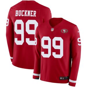 Finest 49ers #99 DeForest Buckner Red Team Color Men's Stitched NFL Limited Therma Long Sleeve Jersey