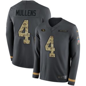 Impressive 49ers #4 Nick Mullens Anthracite Salute to Service Men's Stitched NFL Limited Therma Long Sleeve Jersey