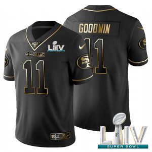 Finest San Francisco 49ers #11 Marquise Goodwin Men's Black Golden Super Bowl LIV 2020 Limited NFL 100 Jersey