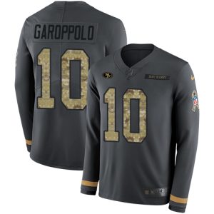 Superb 49ers #10 Jimmy Garoppolo Anthracite Salute to Service Men's Stitched NFL Limited Therma Long Sleeve Jersey