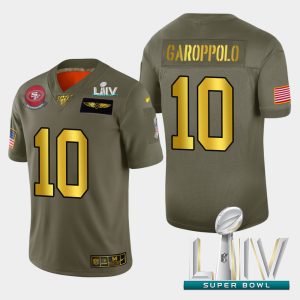 Premium 49ers #10 Jimmy Garoppolo Men's Olive Gold Super Bowl LIV 2020 2019 Salute to Service NFL 100 Limited Jersey