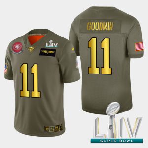 Outstanding 49ers #11 Marquise Goodwin Men's Olive Gold Super Bowl LIV 2020 2019 Salute to Service NFL 100 Limited Jersey