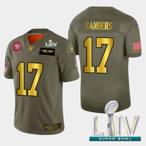 High - quality 49ers #17 Emmanuel Sanders Men's Olive Gold Super Bowl LIV 2020 2019 Salute to Service NFL 100 Limited Jersey