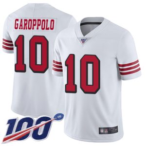 Finest 49ers #10 Jimmy Garoppolo White Rush Men's Stitched NFL Limited 100th Season Jersey