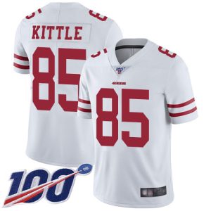 Superb 49ers #85 George Kittle White Men's Stitched NFL 100th Season Vapor Limited Jersey