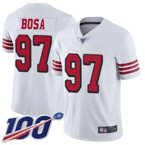 Finest 49ers #97 Nick Bosa White Rush Men's Stitched NFL Limited 100th Season Jersey