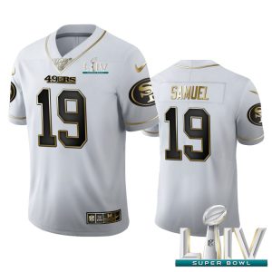 Superb San Francisco 49ers #19 Deebo Samuel Men's White Golden Super Bowl LIV 2020 Edition Vapor Limited NFL 100 Jersey