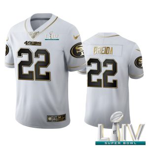 Exceptional San Francisco 49ers #22 Matt Breida Men's White Golden Super Bowl LIV 2020 Edition Vapor Limited NFL 100 Jersey