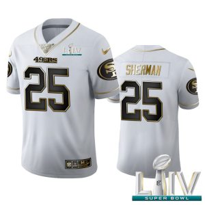 Exceptional San Francisco 49ers #25 Richard Sherman Men's White Golden Super Bowl LIV 2020 Edition Vapor Limited NFL 100 Jersey