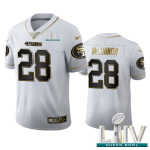 Exceptional San Francisco 49ers #28 Jerick McKinnon Men's White Golden Super Bowl LIV 2020 Edition Vapor Limited NFL 100 Jersey