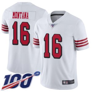 Exceptional 49ers #16 Joe Montana White Rush Men's Stitched NFL Limited 100th Season Jersey