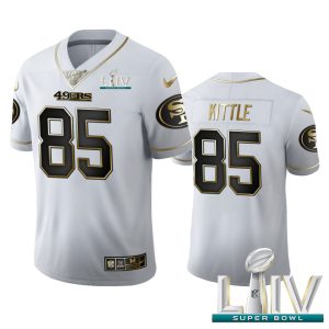 Finest San Francisco 49ers #85 George Kittle Men's White Golden Super Bowl LIV 2020 Edition Vapor Limited NFL 100 Jersey