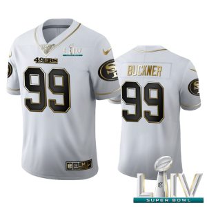 Finest San Francisco 49ers #99 DeForest Buckner Men's White Golden Super Bowl LIV 2020 Edition Vapor Limited NFL 100 Jersey