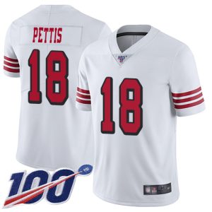Outstanding 49ers #18 Dante Pettis White Rush Men's Stitched NFL Limited 100th Season Jersey