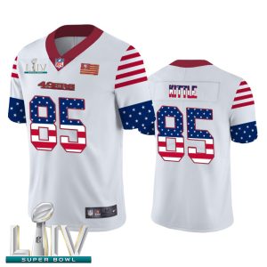 Premium San Francisco 49ers #85 George Kittle White Super Bowl LIV 2020 Men's Team Logo USA Flag Vapor Untouchable Limited NFL Jersey