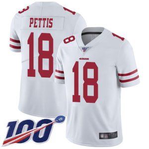 Superb 49ers #18 Dante Pettis White Men's Stitched NFL 100th Season Vapor Limited Jersey