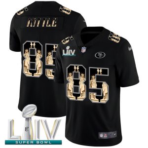Impressive San Francisco 49ers #85 George Kittle Carbon Black Super Bowl LIV 2020 Vapor Statue Of Liberty Limited NFL Jersey