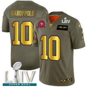 Impressive San Francisco 49ers #10 Jimmy Garoppolo NFL Men's Olive Gold Super Bowl LIV 2020 2019 Salute to Service Limited Jersey