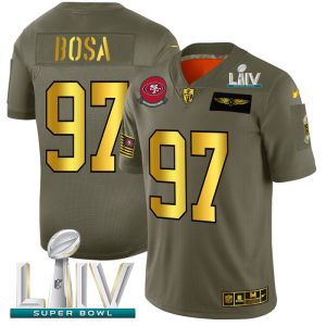 Exceptional San Francisco 49ers #97 Nick Bosa NFL Men's Olive Gold Super Bowl LIV 2020 2019 Salute to Service Limited Jersey