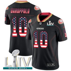 Finest 49ers #10 Jimmy Garoppolo Black Super Bowl LIV 2020 Men's Stitched NFL Limited Rush USA Flag Jersey