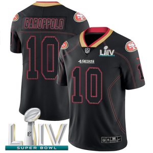 Superb 49ers #10 Jimmy Garoppolo Lights Out Black Super Bowl LIV 2020 Men's Stitched NFL Limited Rush Jersey