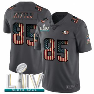 Premium San Francisco 49ers #85 George Kittle Black Super Bowl LIV 2020 2018 Salute to Service Retro USA Flag Limited NFL Jersey