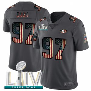 Premium San Francisco 49ers #97 Nick Bosa Black Super Bowl LIV 2020 2018 Salute to Service Retro USA Flag Limited NFL Jersey
