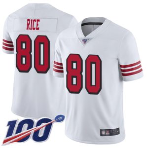 Superb 49ers #80 Jerry Rice White Rush Men's Stitched NFL Limited 100th Season Jersey