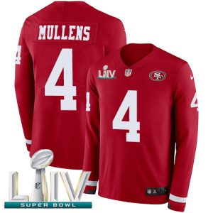 Premium 49ers #4 Nick Mullens Red Super Bowl LIV 2020 Team Color Men's Stitched NFL Limited Therma Long Sleeve Jersey