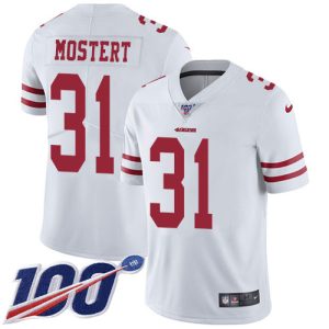 Delightful 49ers #31 Raheem Mostert White Men's Stitched NFL 100th Season Vapor Untouchable Limited Jersey