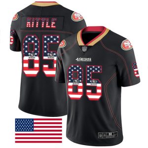 Superb 49ers #85 George Kittle Black Men's Stitched NFL Limited Rush USA Flag Jersey