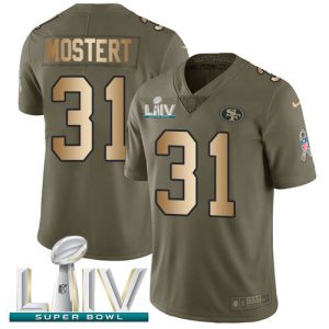 Delightful 49ers #31 Raheem Mostert Olive/Gold Super Bowl LIV 2020 Men's Stitched NFL Limited 2017 Salute To Service Jersey