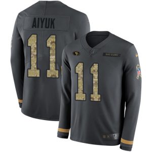 Fantastic 49ers #11 Brandon Aiyuk Anthracite Salute to Service Men's Stitched NFL Limited Therma Long Sleeve Jersey