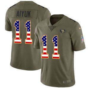 Amazing 49ers #11 Brandon Aiyuk Olive/USA Flag Men's Stitched NFL Limited 2017 Salute To Service Jersey