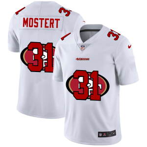 Amazing San Francisco 49ers #31 Raheem Mostert White Men's Team Logo Dual Overlap Limited NFL Jersey