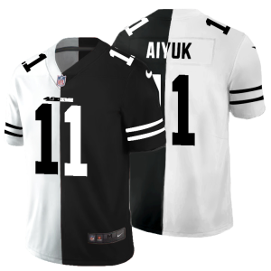 Outstanding San Francisco 49ers #11 Brandon Aiyuk Men's Black V White Peace Split Vapor Untouchable Limited NFL Jersey