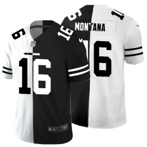Finest San Francisco 49ers #16 Joe Montana Men's Black V White Peace Split Vapor Untouchable Limited NFL Jersey