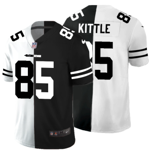 Exceptional San Francisco 49ers #85 George Kittle Men's Black V White Peace Split Vapor Untouchable Limited NFL Jersey