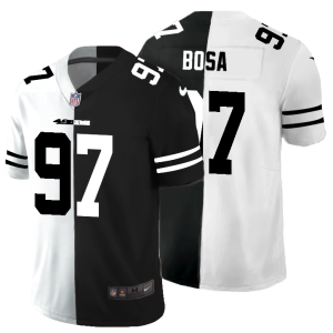 Exceptional San Francisco 49ers #97 Nick Bosa Men's Black V White Peace Split Vapor Untouchable Limited NFL Jersey